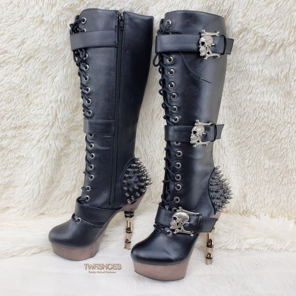 Muerto Goth Punk Bone Heel Spiked Skull Buckle Knee Boots RESTOCKED - Picture 4 of 15